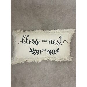 Devi Designs Bless This Nest Pillow 100% Cotton Fringed Lumbar Throw Accent